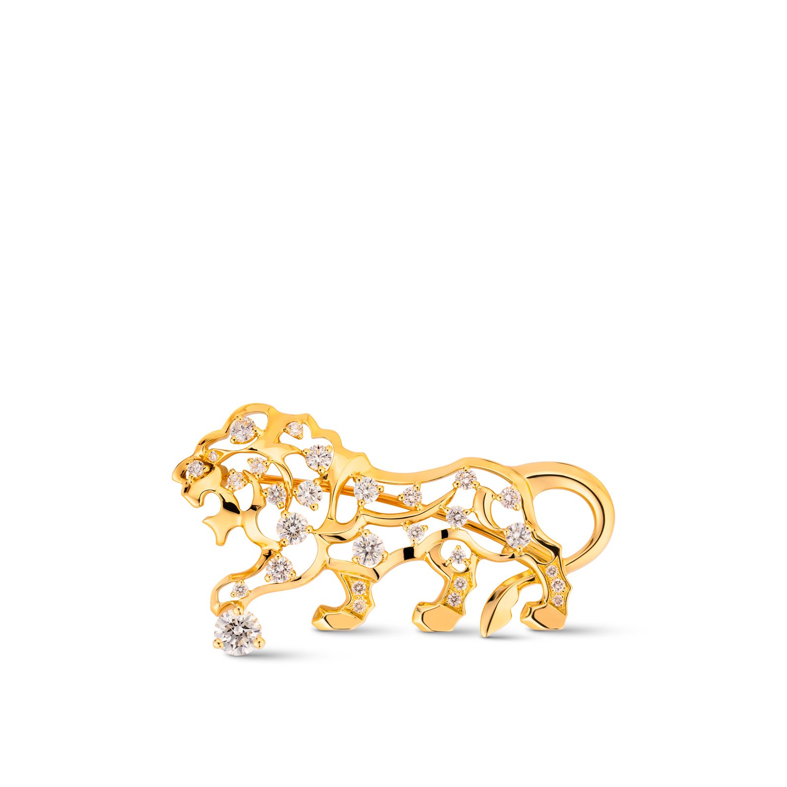 Broche “Sous le signe du lion” en or jaune 18 carats et diamants.