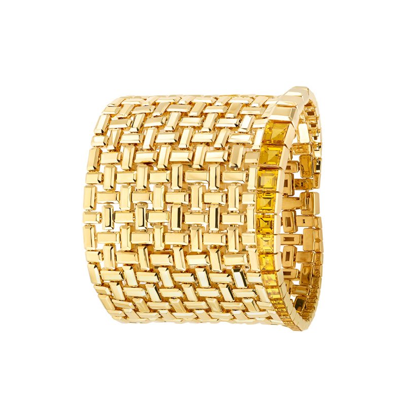 Bracelet “Ondulation” en or jaune, serti de saphirs jaunes calibrés.