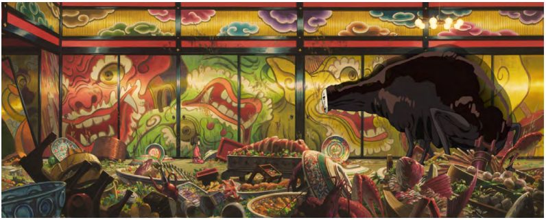 "Le banquet du Sans visage", Projet de tapisserie de 3 x 7,50 m. © 2001 Studio Ghibli-NDDTM