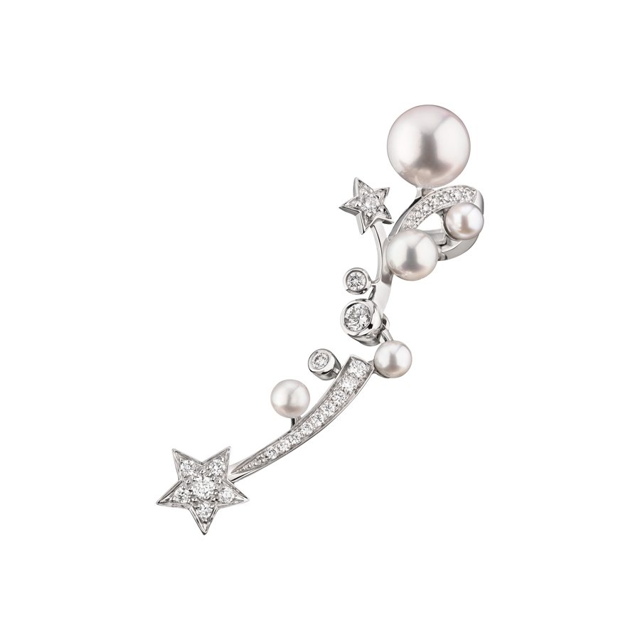 Boucle d’oreille “ Comète Perles ” en or blanc, perles et diamants, Chanel Joaillerie