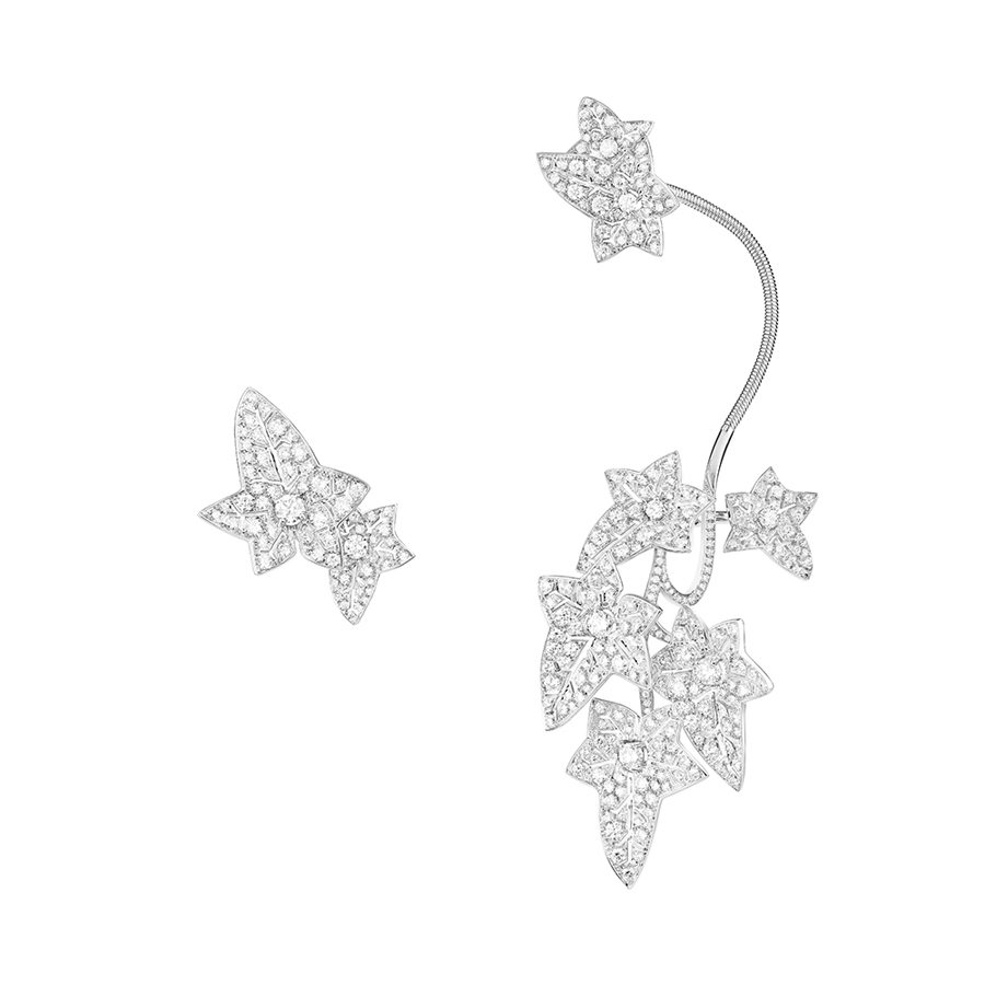 Boucles d'oreilles “ Lierre de Paris” pavées de diamants, sur or blanc, Boucheron