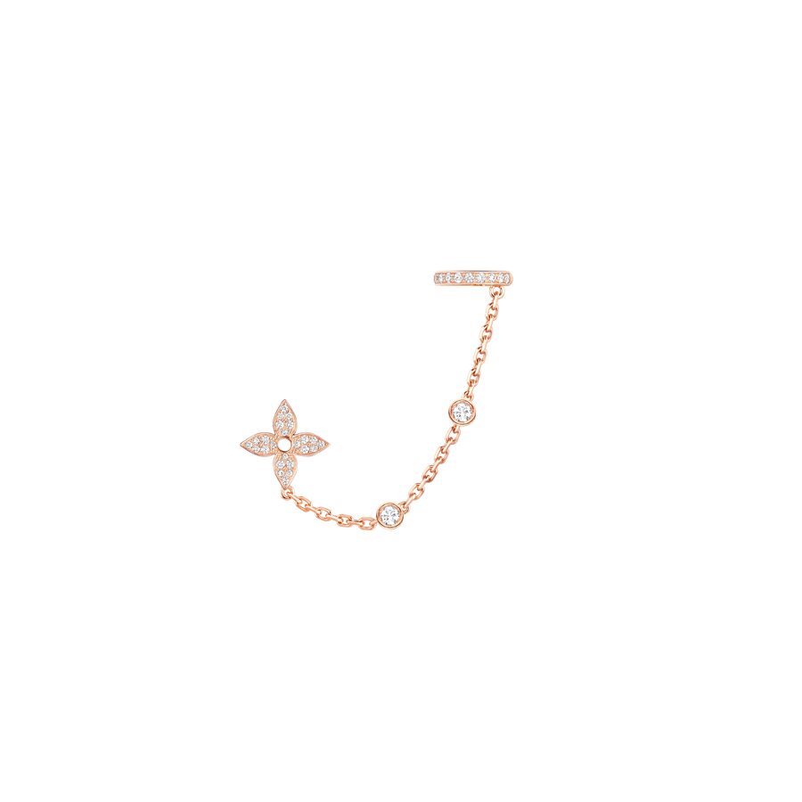 Boucle d’oreilles chaîne “Idylle Blossom” en or rose et diamants, Louis Vuitton