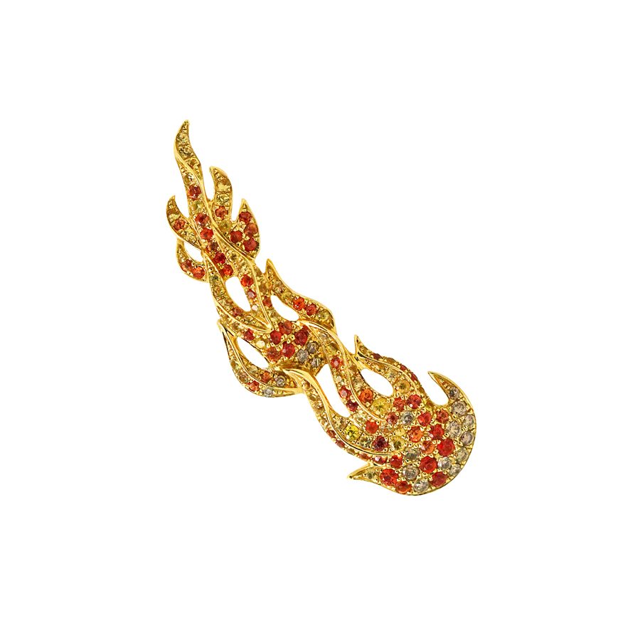 Boucle d'oreille “ Flamme ” en or jaune sertie de saphirs et diamants Goralska