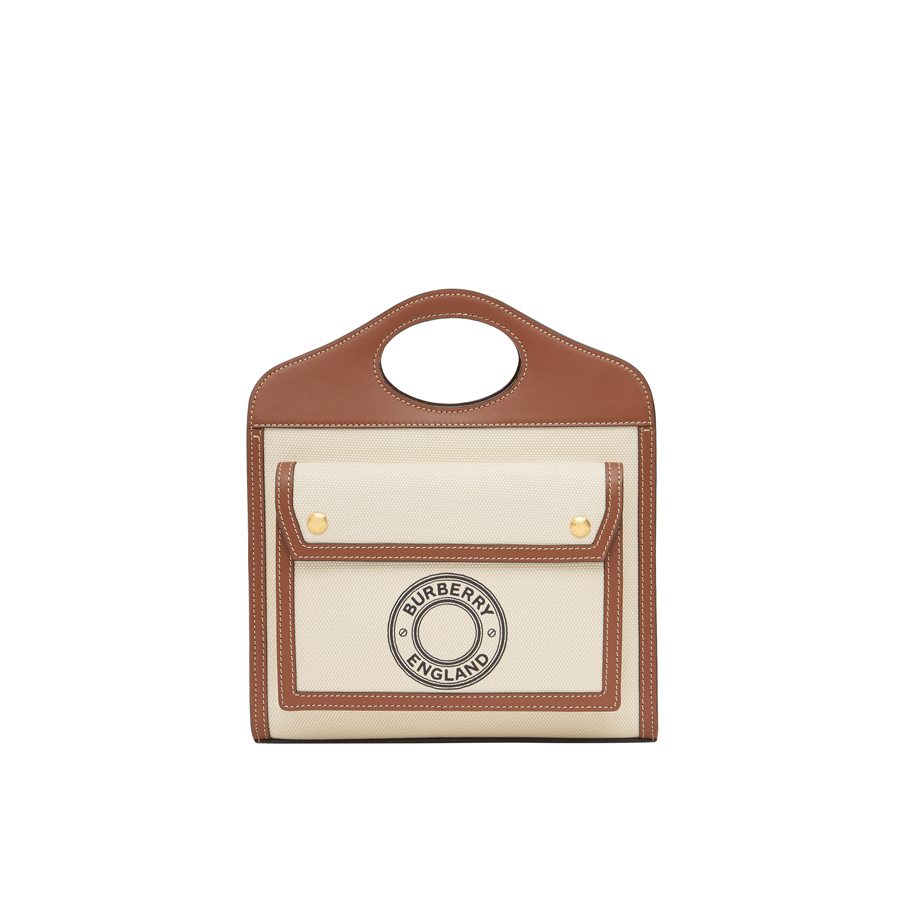 Mini sac Pocket en toile et cuir à logo, BURBERRY