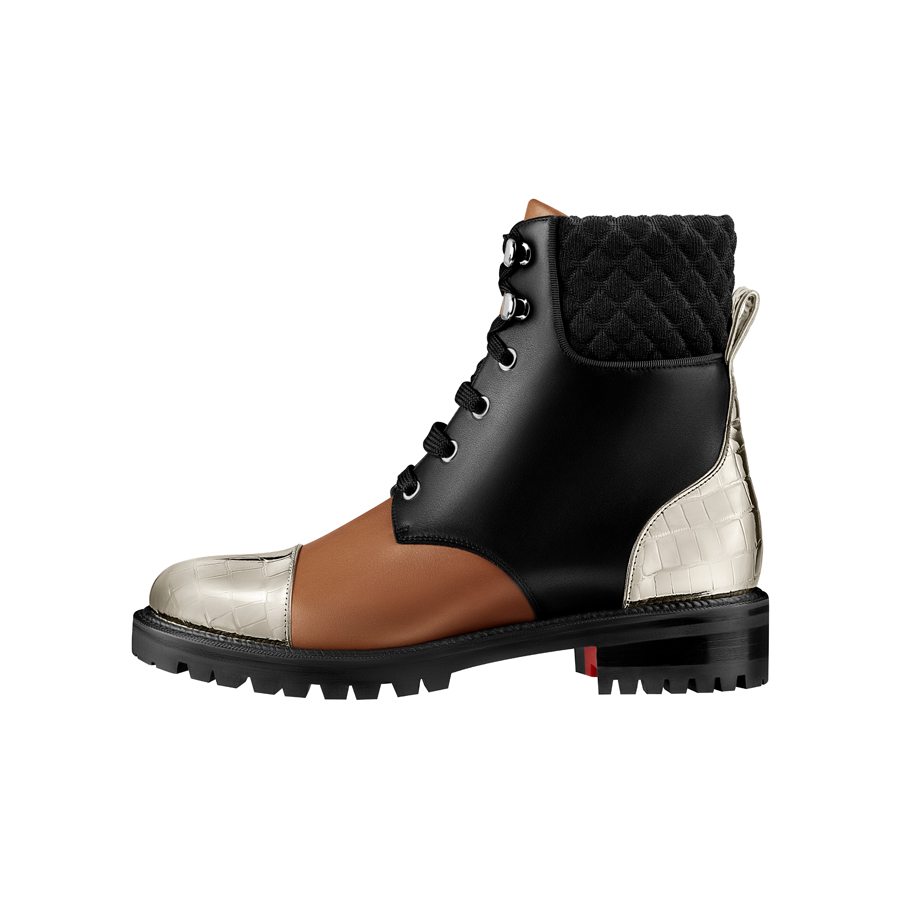 Boots “Mayr Boot” en cuir platine, camel et noir , LOUBOUTIN 