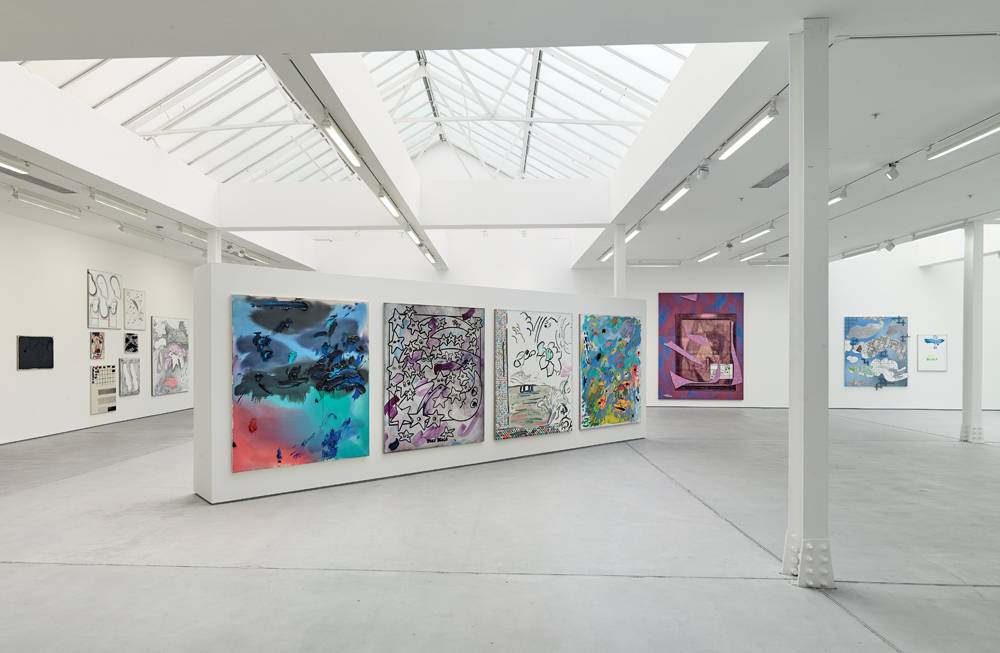 Installation View, Laura Owens, Sadie Coles HQ, London, October 5 - December 16, 2016 Photography by Prudence Cuming Courtesy the artist; Sadie Coles HQ, London; and Galerie Gisela Capitain, Cologne