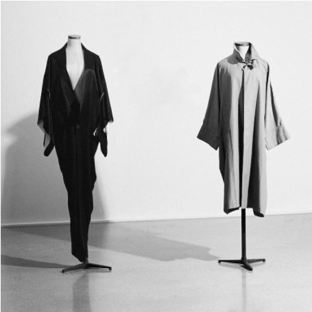 Left: John Galliano Black Kimono Dress S/S 1995 Right: Issey Miyake Oversized Raincoat 1979