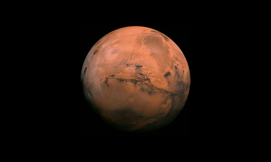 Image de Mars réalisée par la NASA à partir de plus d’une
centaine de photos prises par les sondes envoyées lors de la
mission spatiale américaine NASA/JPL-Caltech Viking dans les années 70.