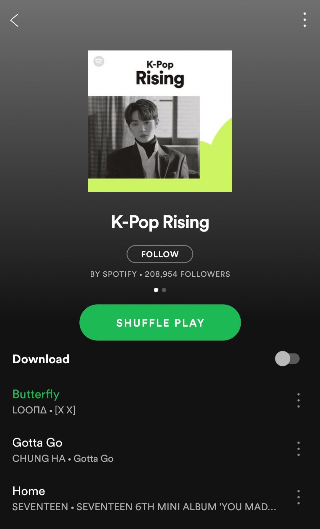 Playlist "Kpop Rising" de Spotify