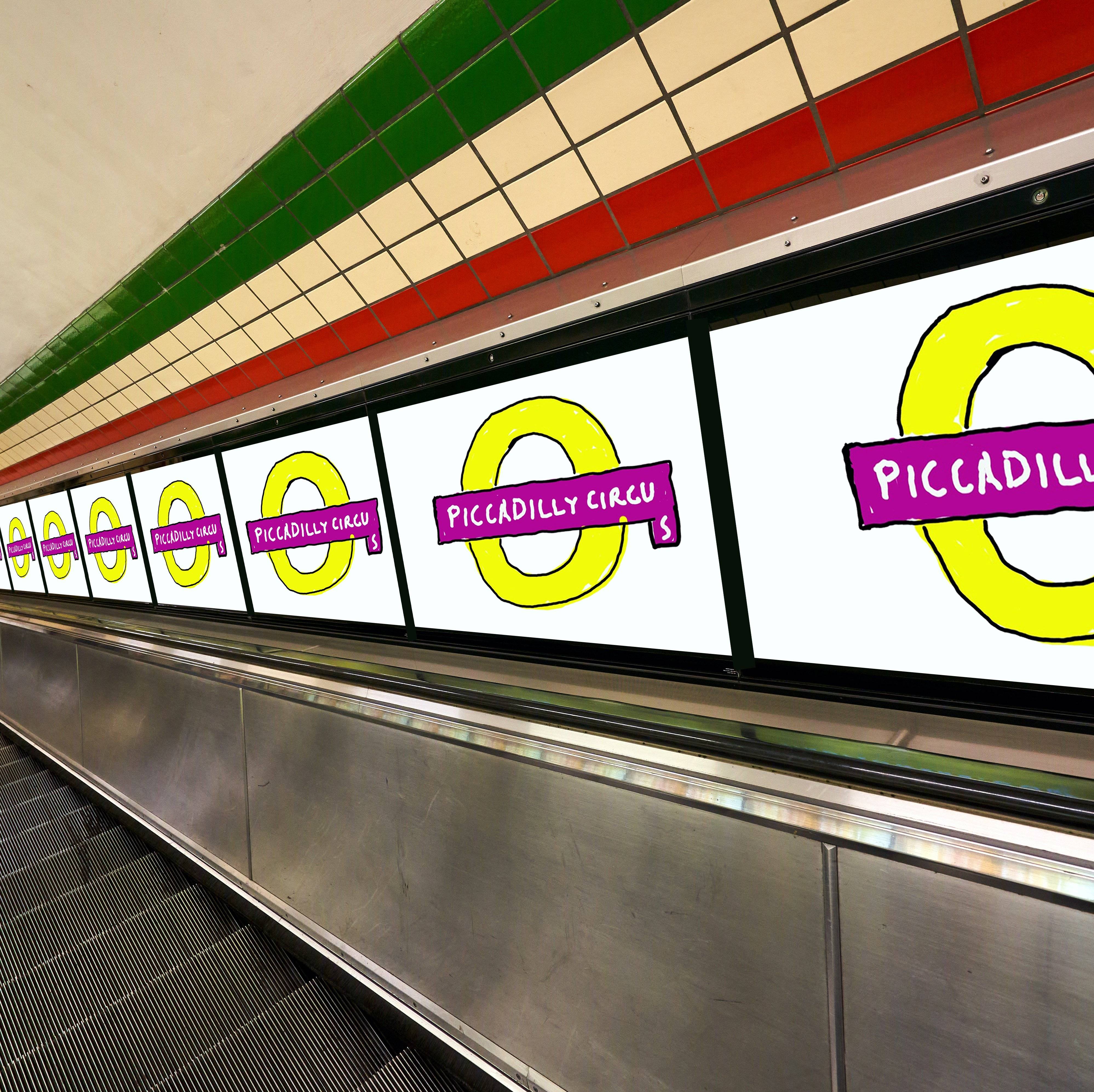 Le nouveau logo de David Hockney pour la station de métro Picccadilly Circus 