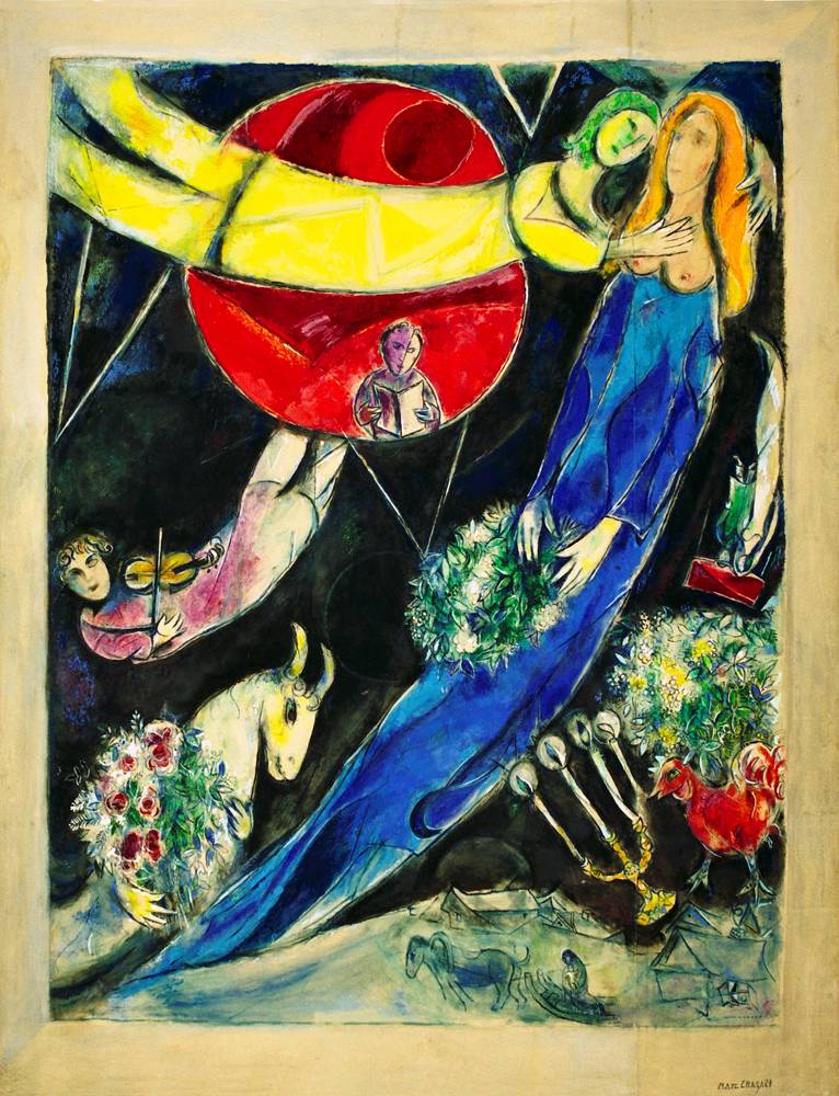 Marc Chagall, “Le Monde rouge et noir ou Soleil rouge (carton de tapisserie)” (1951) © ADAGP, Paris, 2021