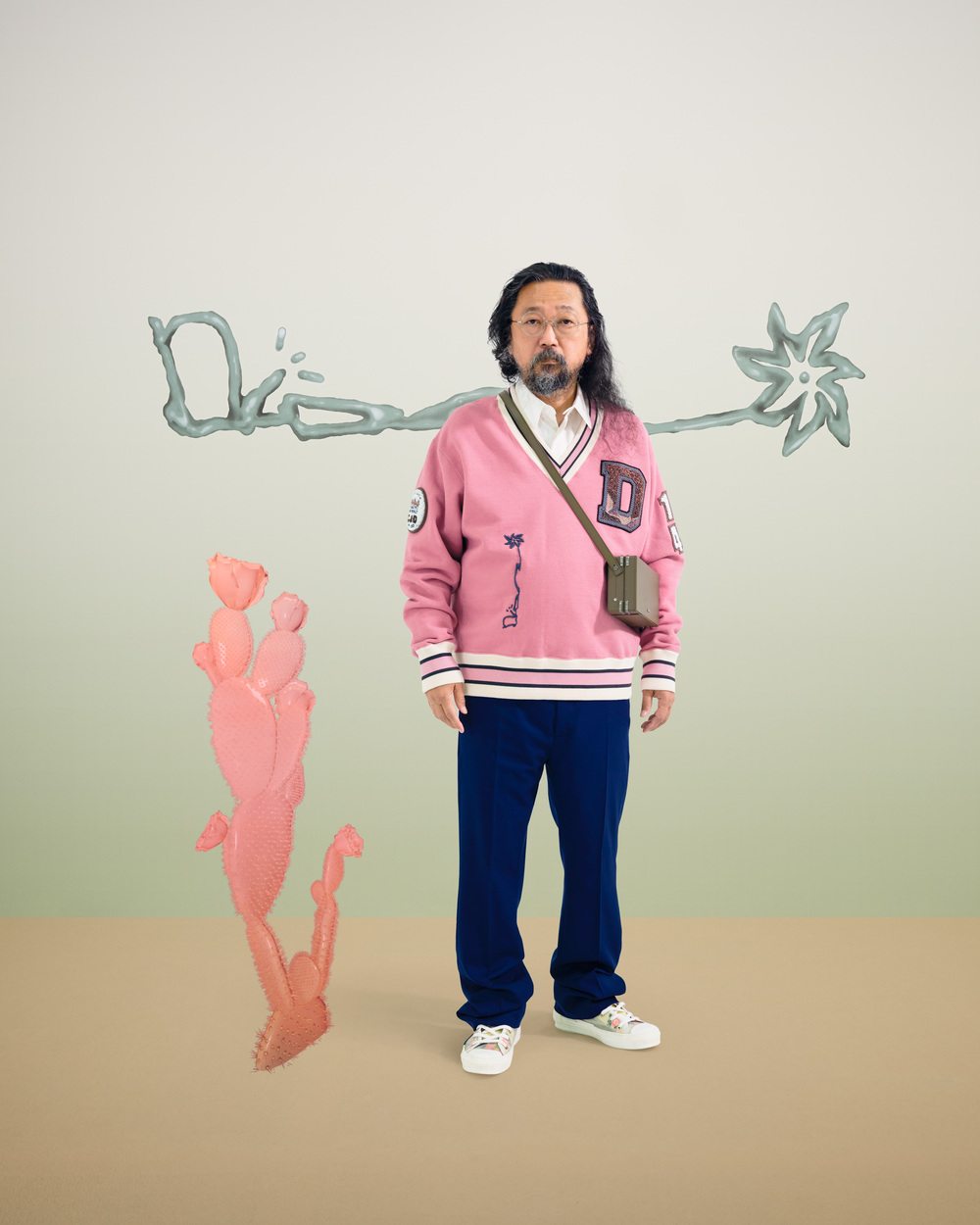 Takashi Murakami wearing the Cactus Jack Dior collection 