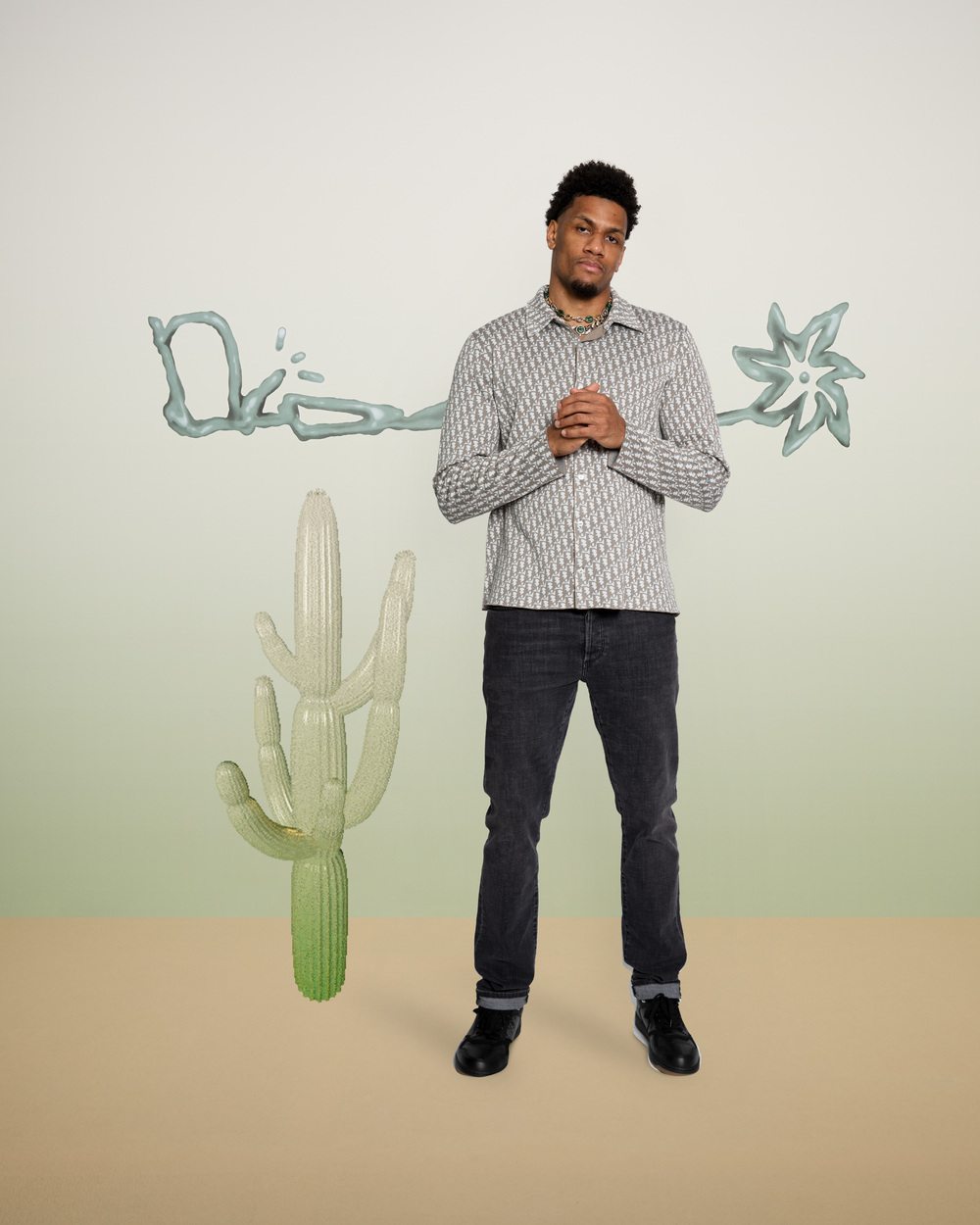 Axel Toupane wearing the Cactus Jack Dior collection 