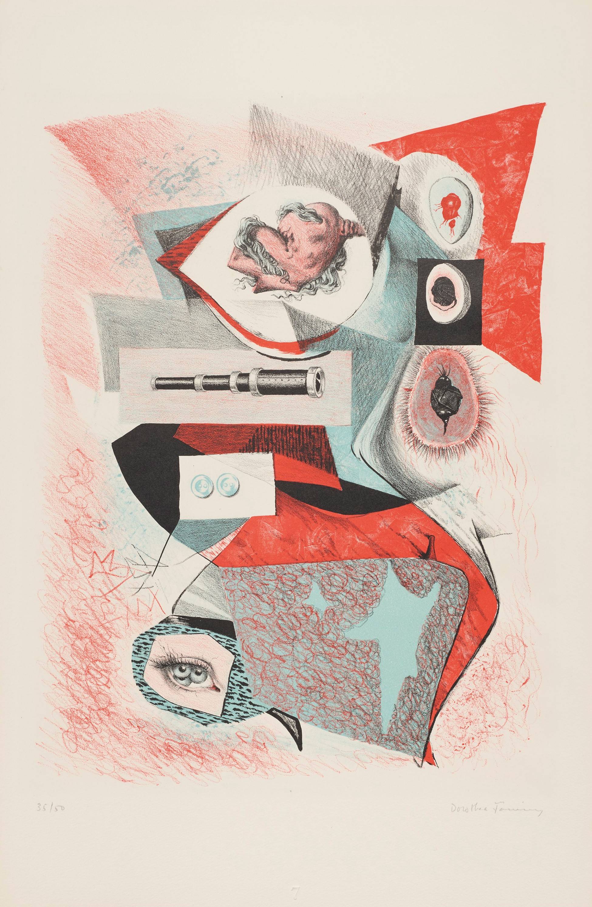 Dorothea Tanning, ”Les 7 Périls Spectraux”, 1950, lithographie 