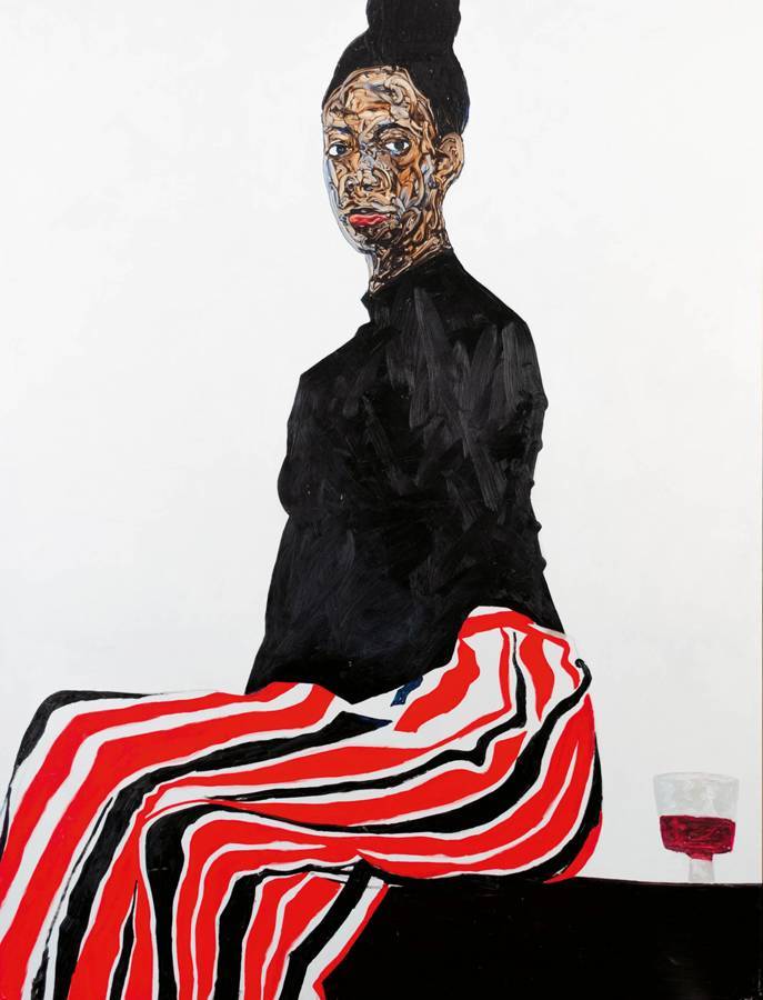 “Joy Adenike” (2019) d’Amoako Boafo. Huile sur toile. 210 x 170 cm.