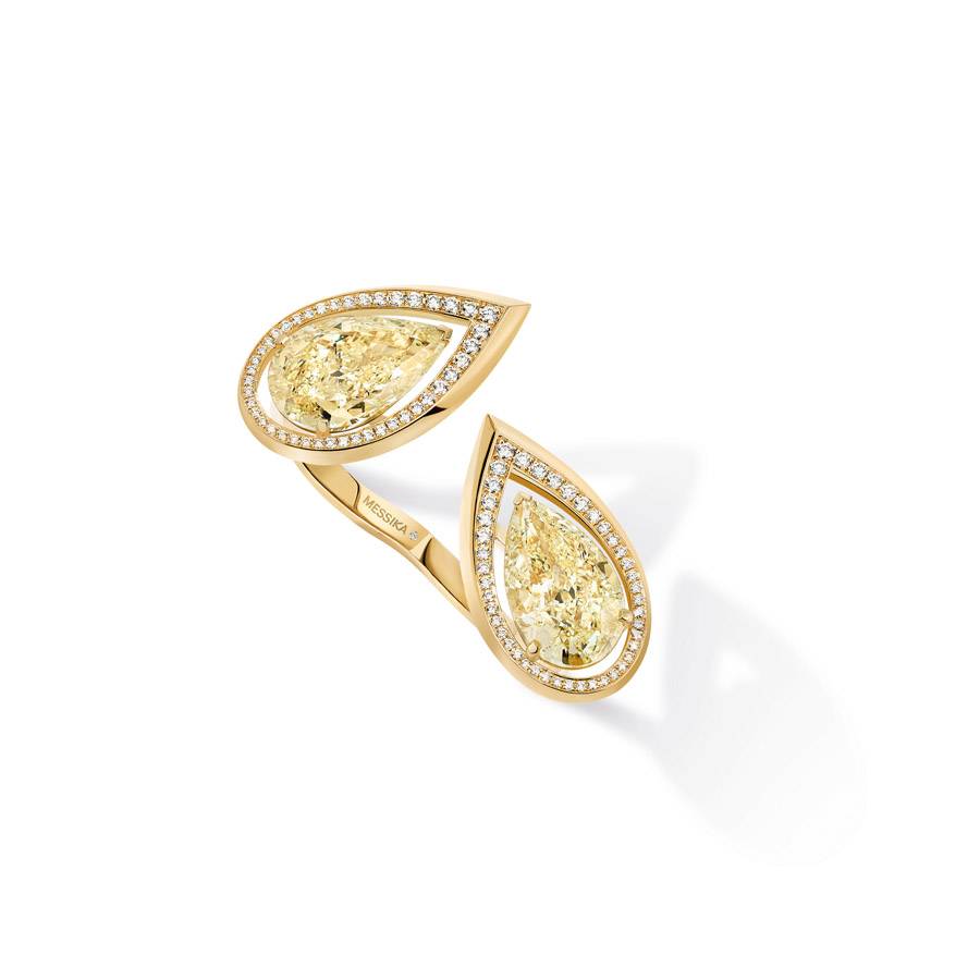 Bague deux doigts "Pear Appeal" en or jaune serti de diamants
