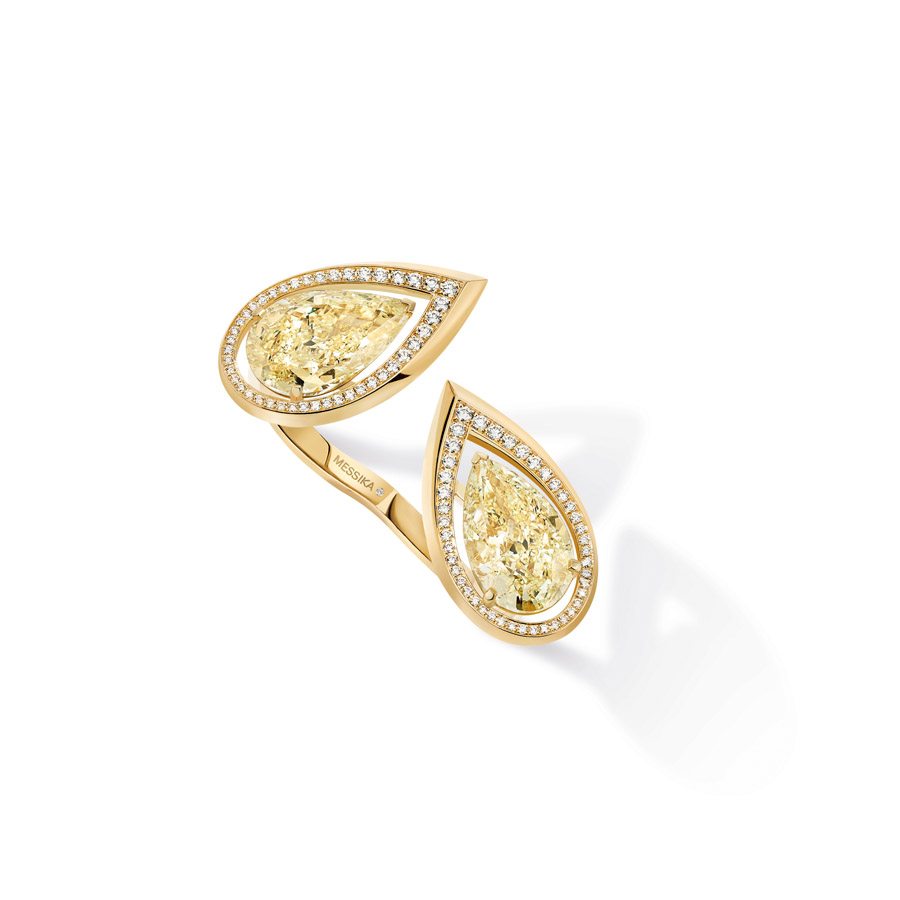 Bague deux doigts "Pear Appeal" en or jaune serti de diamants