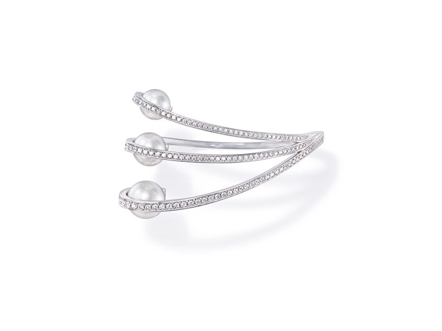 Bracelet Aurora en or blanc serti de perles et diamants