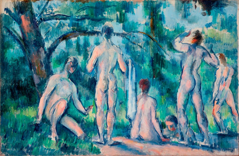 Paul Cézanne, “Baigneurs”, Aix-en-Provence (1892-1894). Huile sur toile, 26 x 40 cm. Collection Ivan Morozov, 5 octobre 1909. Musée d’État des beaux-arts Pouchkine, Moscou/ADAGP, Paris 2021
