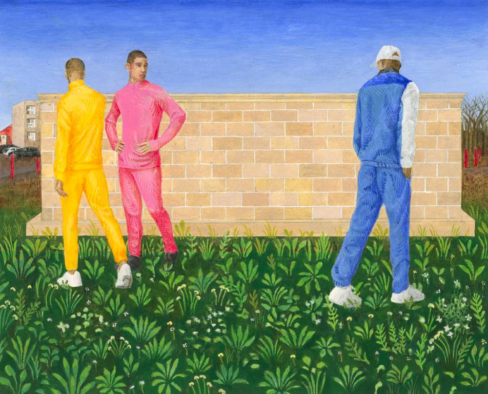 Jean Claracq, “Trois hommes et mur” (2021). Courtesy galerie sultana / jean claracq