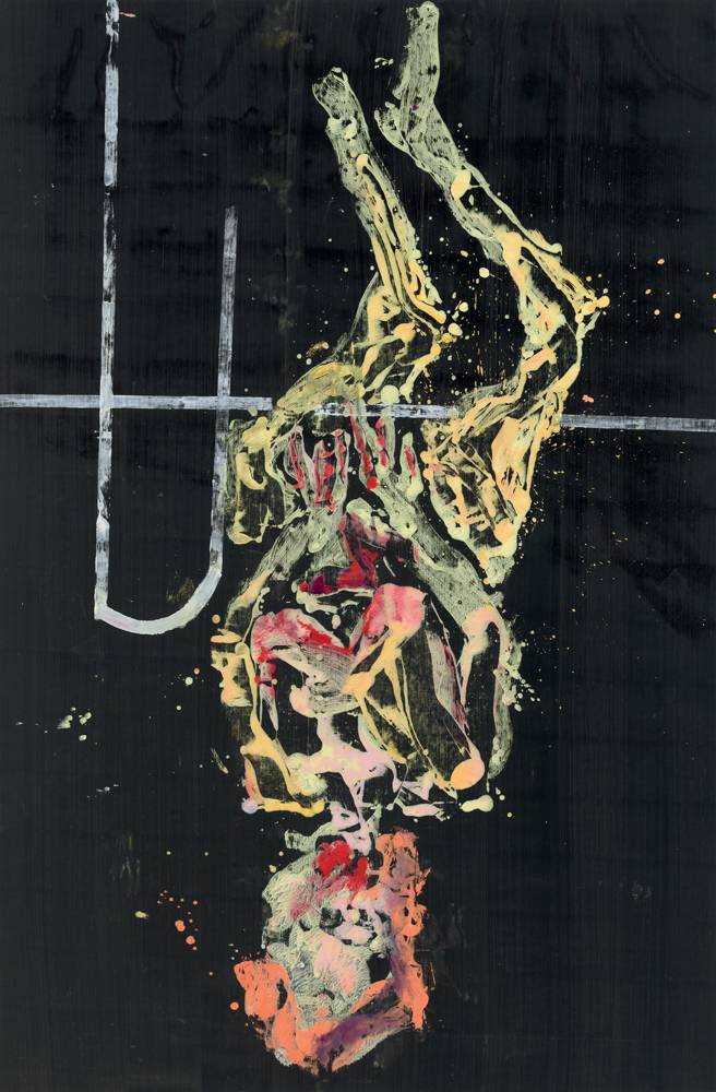 Georg Baselitz, “Hotel garni” (2021). Huile sur toile. Toile 250 x 165 cm, cadre 254 x 169 x 5 cm. Courtesy of Galerie Thaddaeus Ropac, Londres, Paris, Salzbourg, Séoul. Photo : Jochen Littkemann