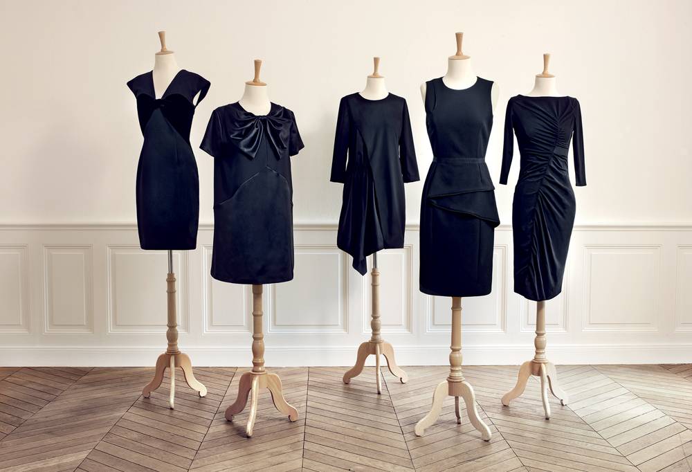 Hussein Chalayan, Giles Deacon, Anne Valérie Hash, Alexis Mabille, Yiqing Yin, Petites robes noires (2013). Textile. Photo © Monoprix