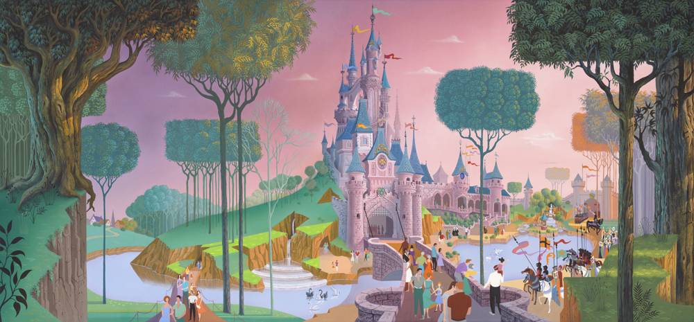 Le Chateau de la Belle au Bois Dormant, Disneyland Paris, 1988 Frank Armitage Gouache and acrylic on board 45 x 21 in. Walt Disney Imagineering Collection © Disney