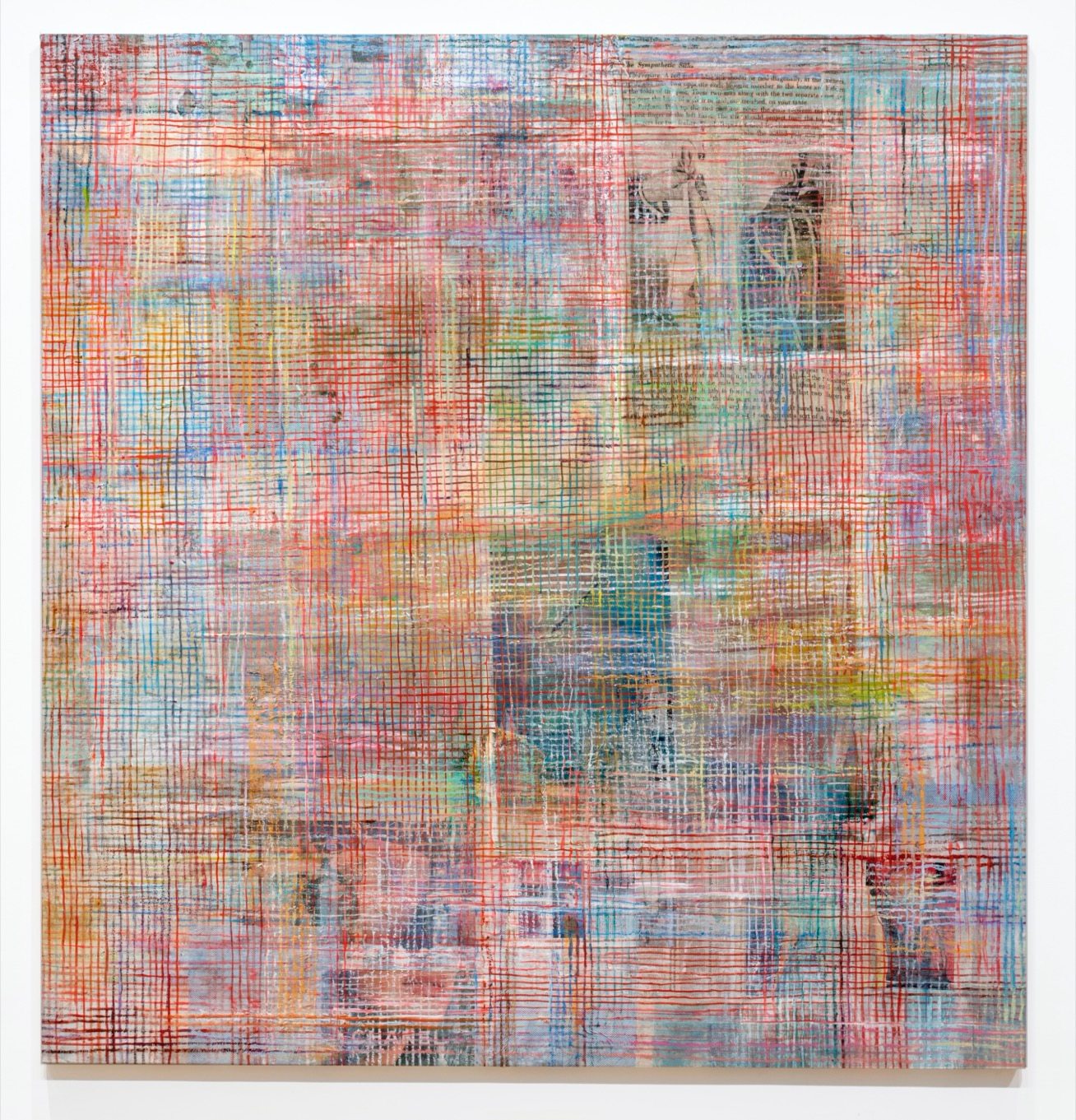 Mandy El-Sayegh
Net-Grid (silk figure), 2021
Oil and mixed media on linen with
silkscreened collaged elements
235 x 225 cm.