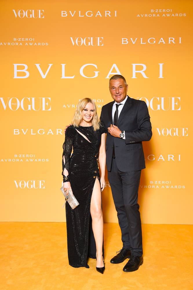 Kylie Minogue et Jean Christophe Babin aux Bulgari B.zero1 Avrora Awards
