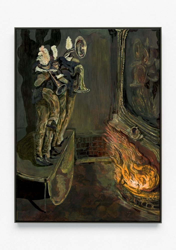 Ci-contre : "The Fear of Shipwreck" (2022)
de Guglielmo Castelli. Huile sur toile, 80 x 60 cm. Courtesy of Mendes Wood DM gallery
