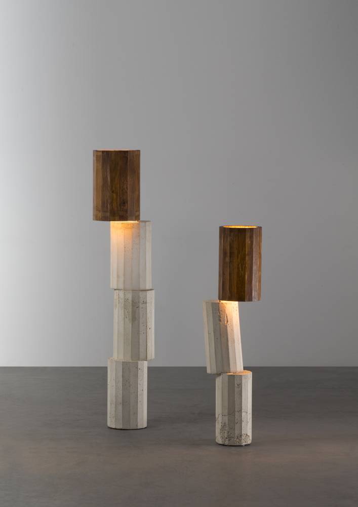 Martin Laforet, MCL2 A, 2019, Oak Wood, Concrete, Light Fittings, 201 x 50 x 34.5 cm