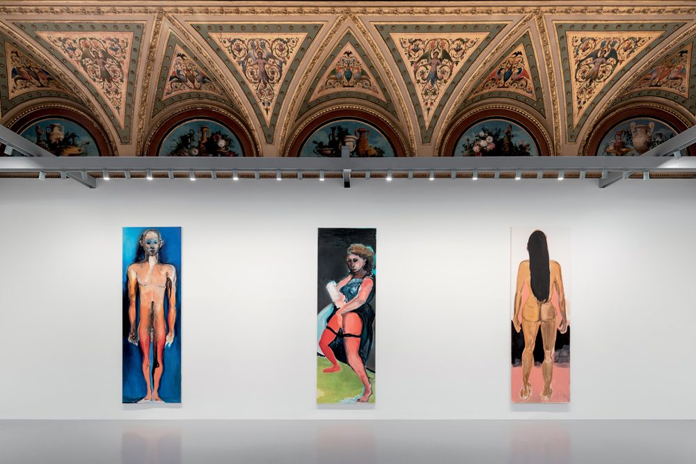 Marlene Dumas, from the left to the right : “Alien“ (2017), Pinault Collection. “Spring” (2017), Private collection. “Amazon” (2016), Private collection, Suisse. View from the exhibition “Marlene Dumas : Open-end” au Palazzo Grassi, 2022. Courtesy of David Zwirner. Ph. Marco Cappelletti con Filippo Rossi © Palazzo Grassi © Marlene Dumas