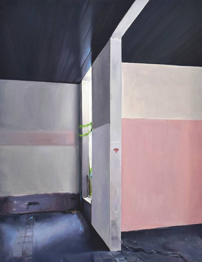 Bilal Hamdad, “Entre les murs” (2018). Huile sur toile, 114 x 146 cm. Courtesy Collection privée et H Gallery, Paris