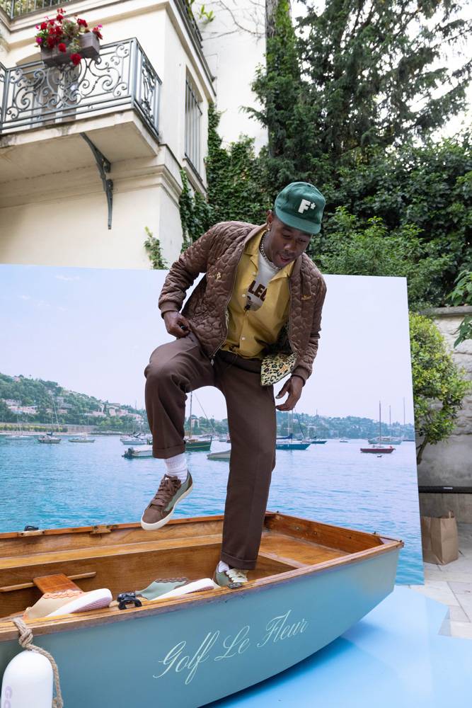 Tyler, The Creator wearing the new Converse x Golf Le Fleur GLF 2.0 sneakers in Paris in 2022.