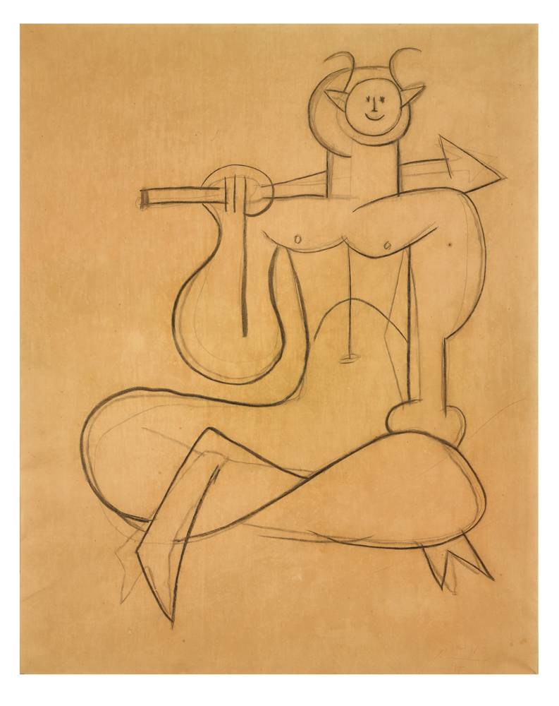 Pablo Picasso, ''Faune à la lance'' (1947). Pierre noire sur papier, 164.5 x 131 cm. Estimation : 1,500,000-2,500,000 euros © Christie’s Images Limited 2022