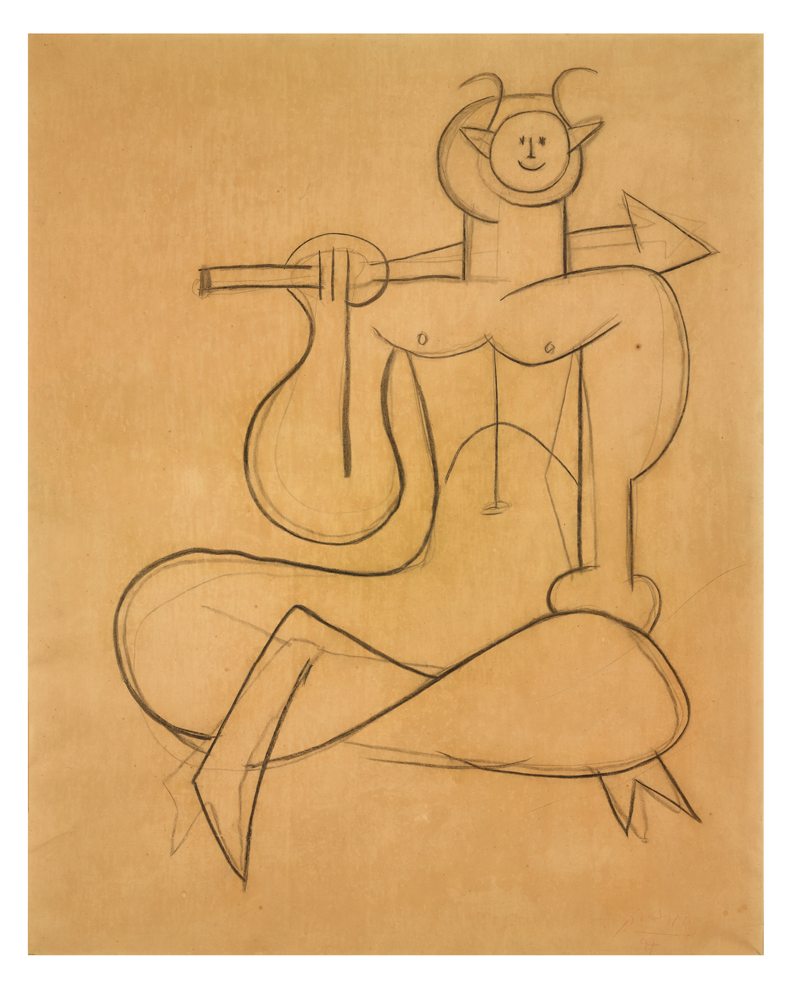 Pablo Picasso, ''Faune à la lance'' (1947). Pierre noire sur papier, 164.5 x 131 cm. Estimation : 1,500,000-2,500,000 euros © Christie’s Images Limited 2022