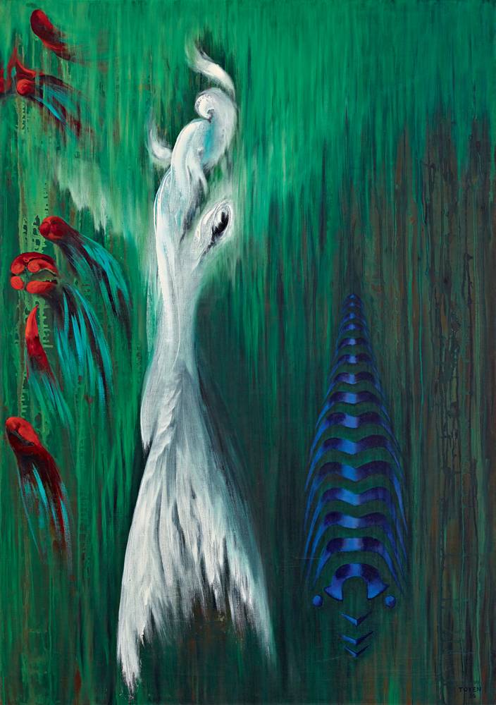 Toyen, “Tu t'évapores dans un buisson de cris” (1956). Huile sur toile, 120 x 85 cm. Collection particulière © Collection particulière / Photo Juan Cruz Ibanez © ADAGP, Paris, 2022