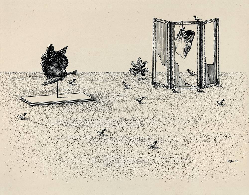 Toyen, dessin du cycle “Tir” (1939). Encre de Chine, 31 x 39,5 cm. Paris, collection particulière © Photo Katrin Backes et Sylvain Tanquerel © ADAGP, Paris, 2022