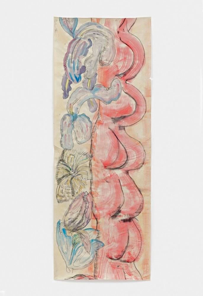 Loose Bodies (2013) de Matthew Lutz-Kinoy, tempera et fusain sur papier journal, 265 x 99 cm.  Courtesy of Freedman Fitzpatrick. Collection of Pierpaolo Barzan