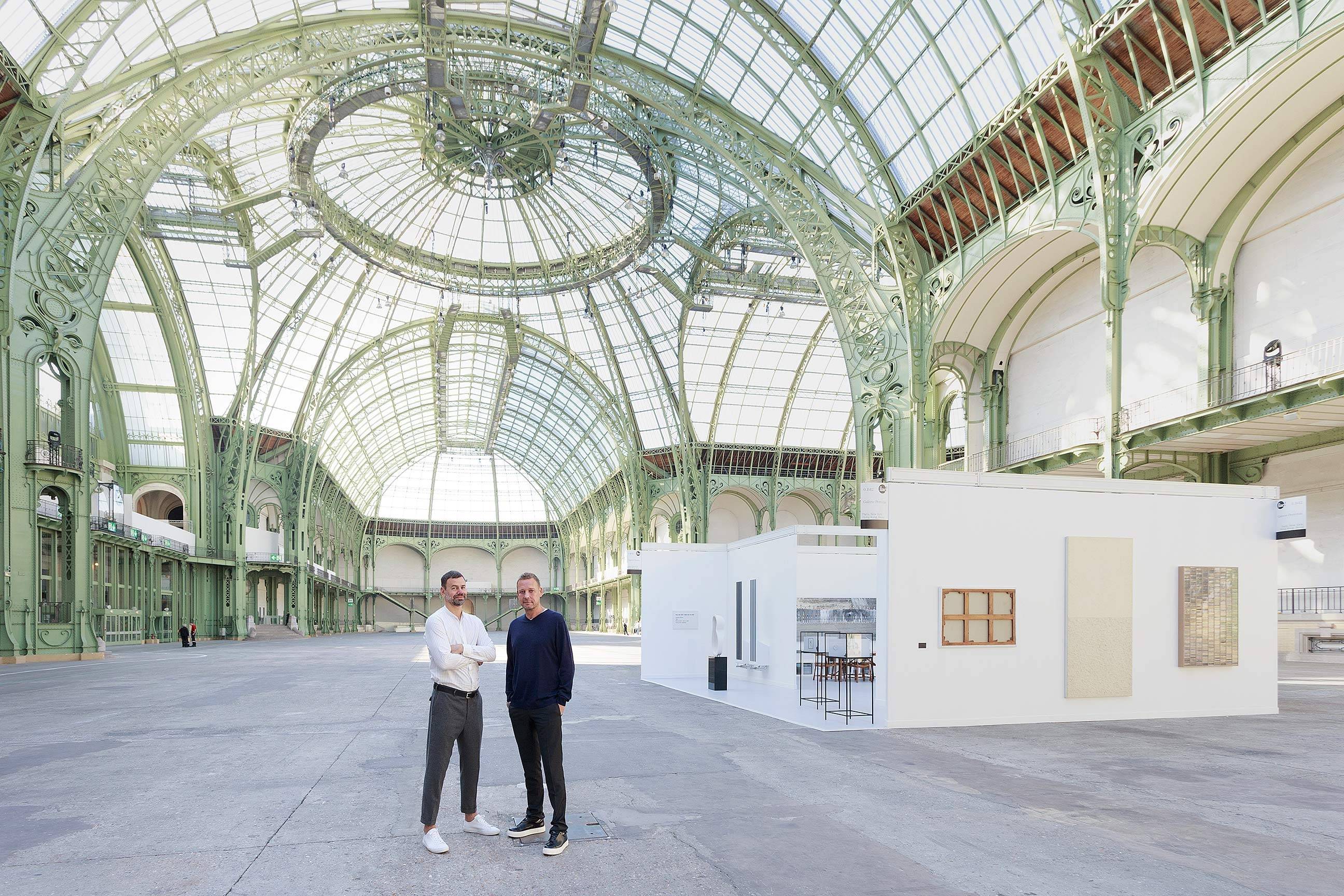 Elmgreen & Dragset portrait in front of the one-day installation Elmgreen & Dragset présentent la Galerie Perrotin au Grand Palais in Paris on Saturday, September 24th 2016.  Photo: Claire Dorn, courtesy Galerie Perrotin