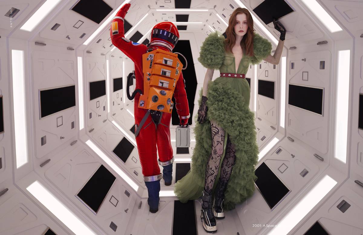 Gucci dress by Alessandro Michele in the film "2001: A Space Odyssey" by Stanley Kubrick