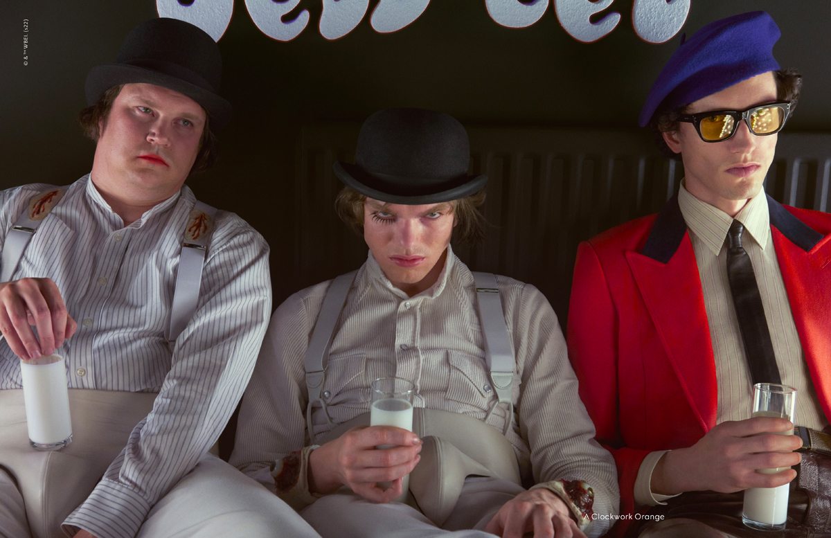 Veste et beret en laine Gucci par Alessandro Michele au sein du film “Orange Mécanique” de Stanley Kubrick