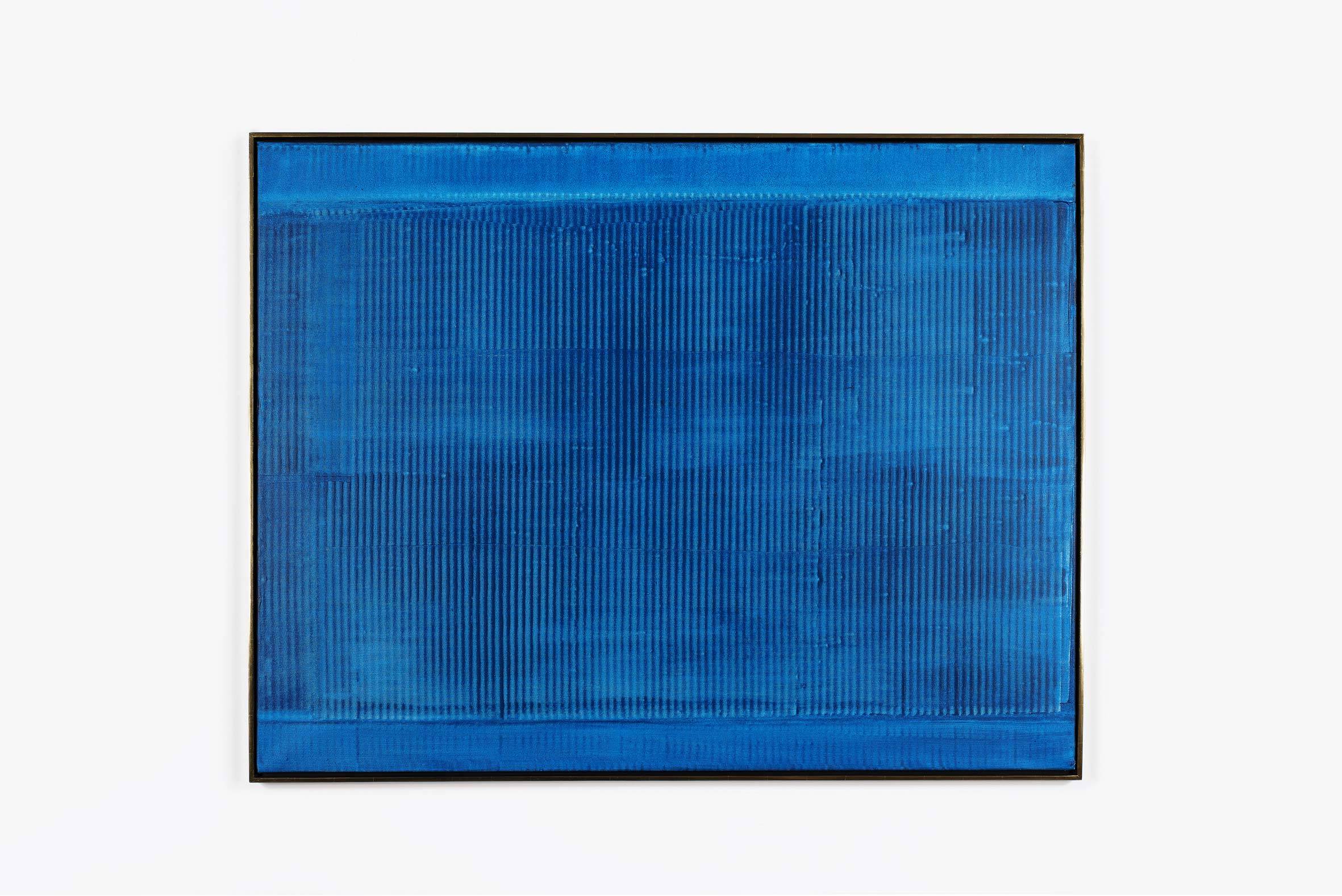 Heinz Mack, "Vibration im Blau" (1959), résine synthétique sur toile, 128 x 162 cm.  Photo : Pierre Antoine © Heinz Mack/ADAGP, Paris, 2016 Courtesy Galerie Perrotin