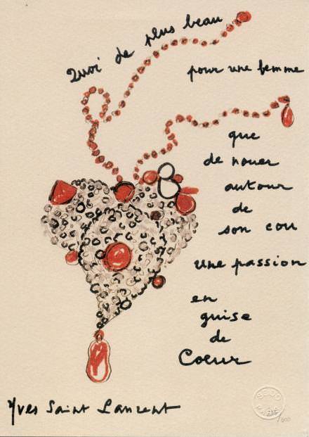 Croquis du “Cœur” réalisé par Yves Saint Laurent pour le magazine Vogue de novembre 1990.   Fondation Pierre Bergé-Yves Saint Laurent, Paris.