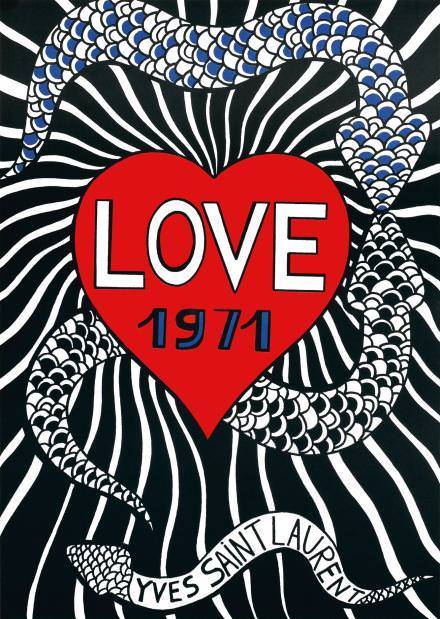 “Love 1971”, croquis affiche, papier imprimé, 60,5 x 47 cm.  Fondation Pierre Bergé-Yves Saint Laurent, Paris.