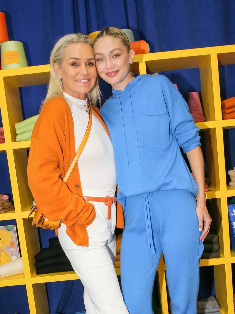 Yolanda Hadid and Gigi Hadid at the Guest in Residence pop-up, her new cashmere brand.