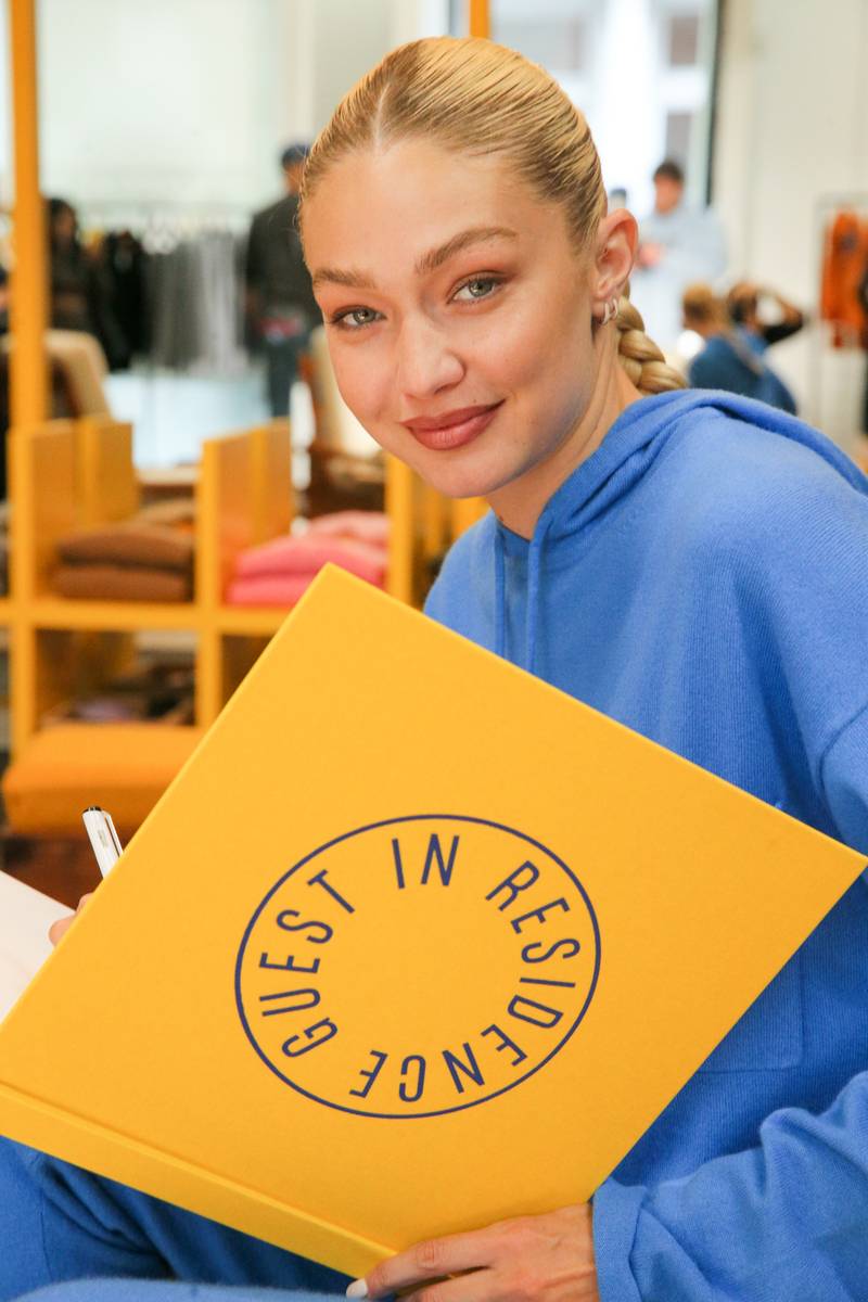Gigi Hadid at the Guest in Residence pop-up, her new cashmere brand.