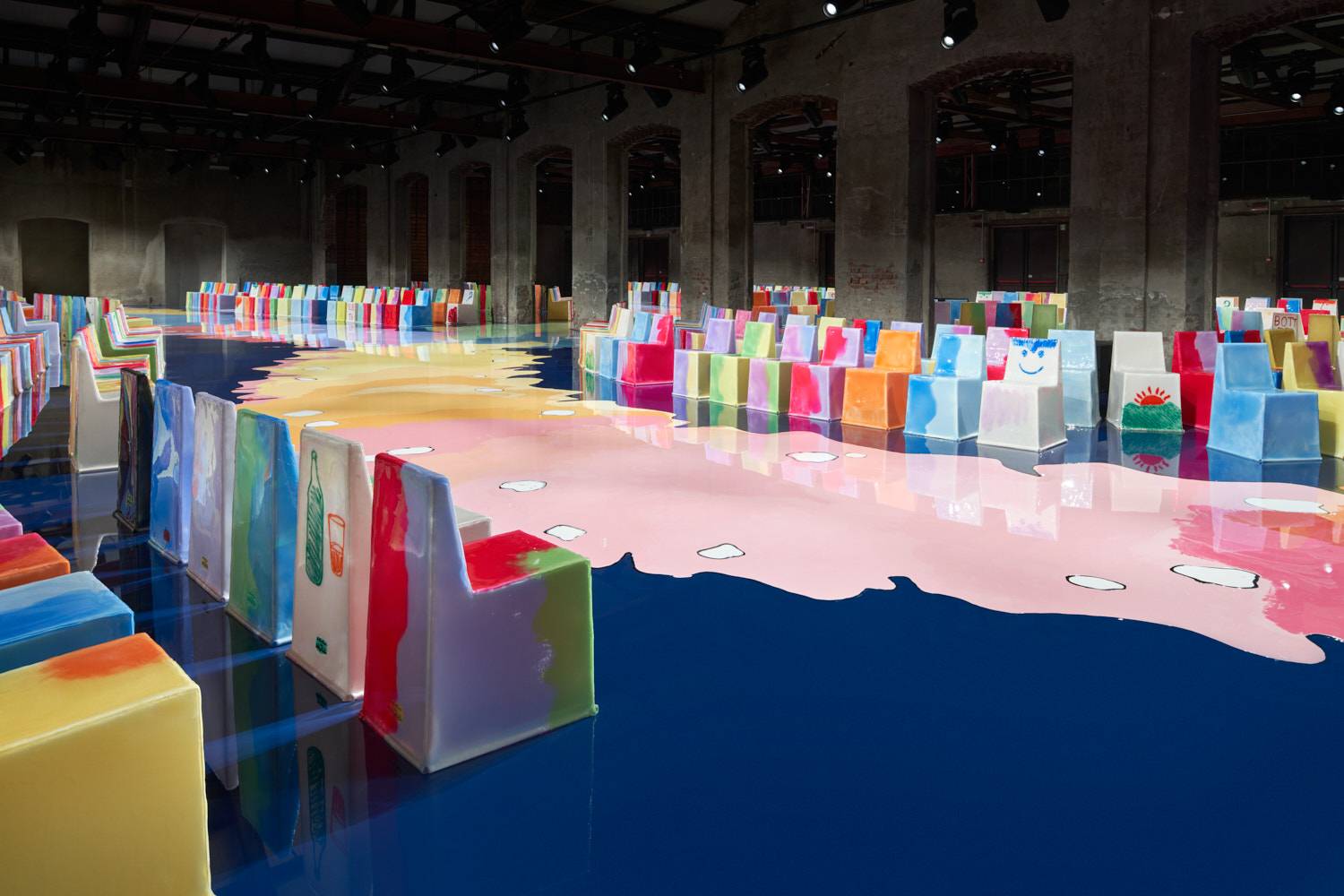 The set of the Bottega Veneta’s Spring/Summer 2023 show designed by Gaetano Pesce.