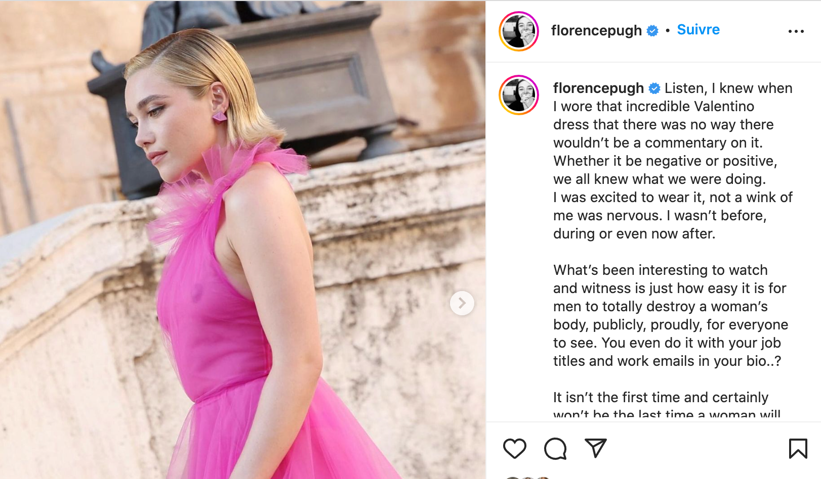 Le post Instagram "body positive" de Florence Pugh @ Instagram de Florence Pugh