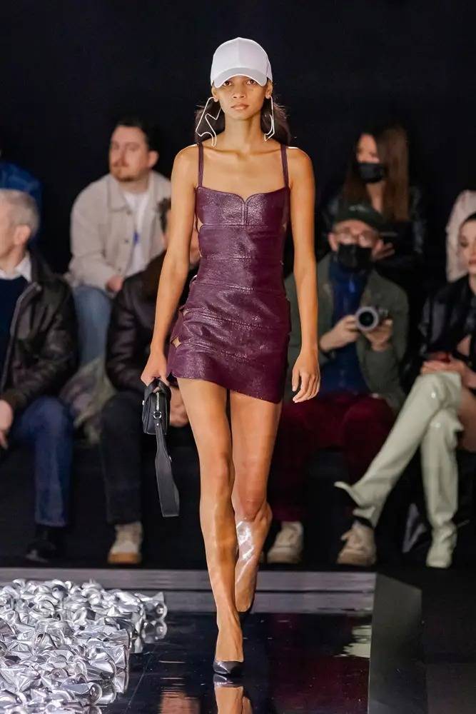Courrèges’ burgundy openwork vinyl dress Fall-Winter 2022-2023
